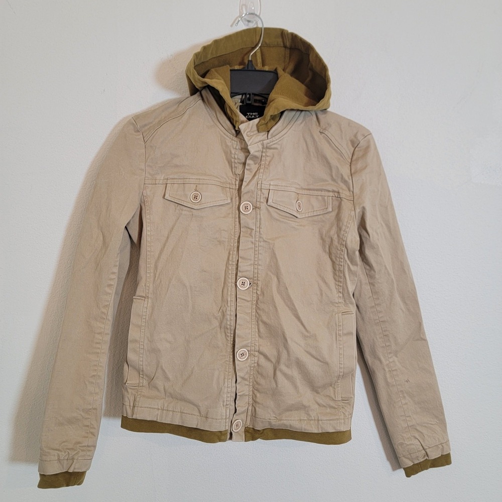 The Cult Jacket Layered Tan Brow Hood Canvas Chore Coat Casual Button Sz Small